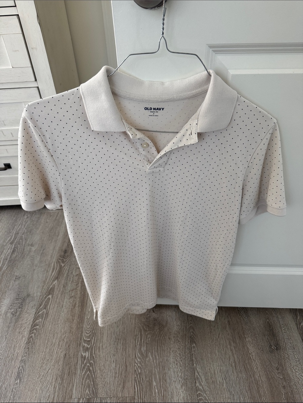Old Navy Cream Polo with Black Micro Dot Pattern - Men's